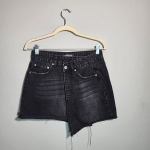 NEON BLONDE Denim Skirt | Assymetric | black | raw hem | size 26
